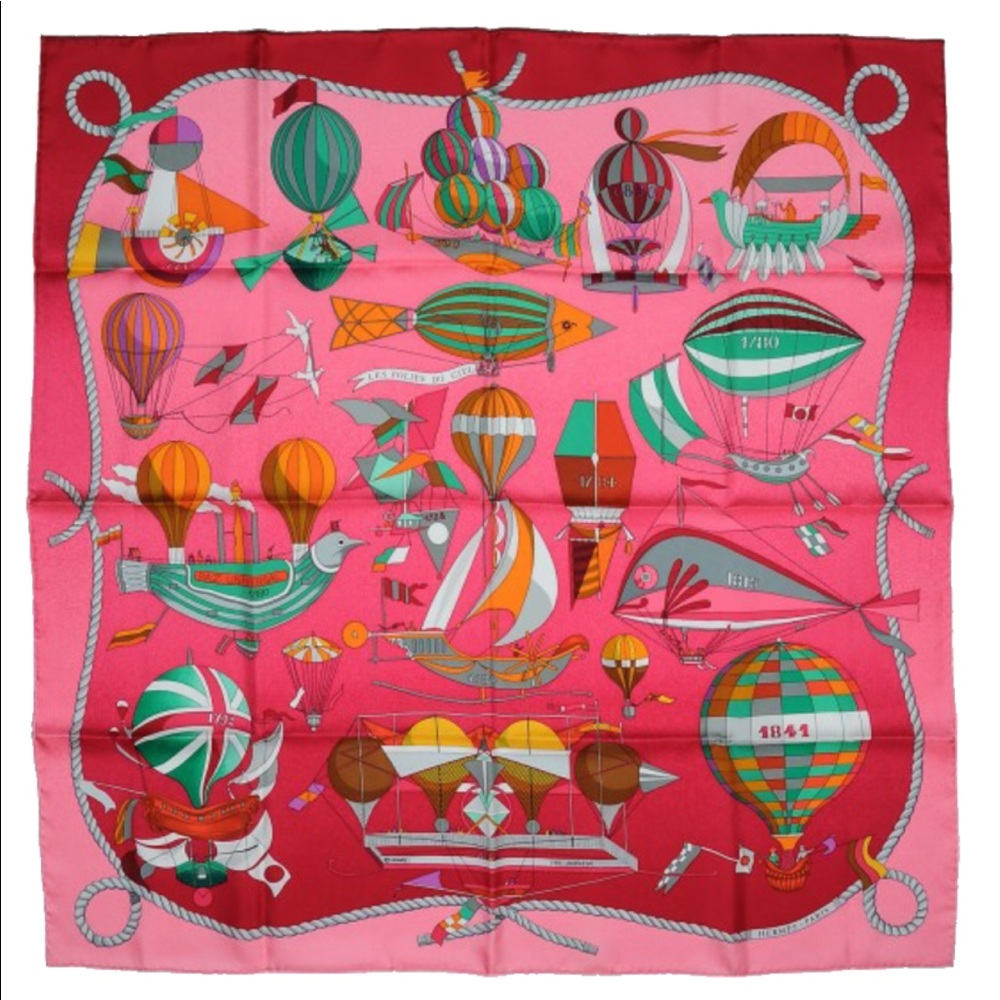 Hermès Pink & Green Les Folies du Ciel Silk Scarf